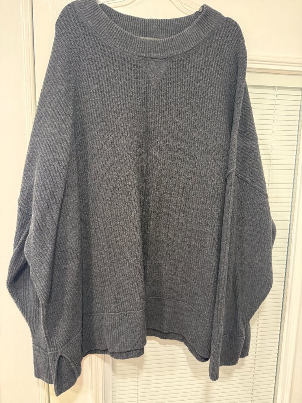Aerie Oversized Charcoal Gray Ribbed Knit Crewneck Sweater XXL